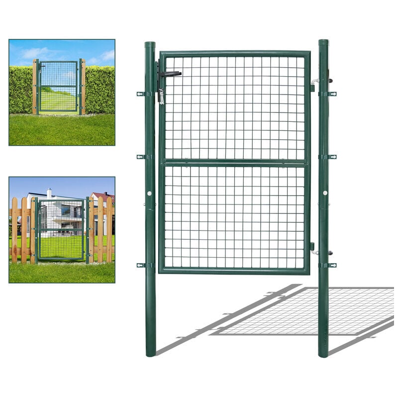 Portillon de jardin Clôture avec serrure et poignée portail en Acier Galvanisé Revêtement en poudre Vert Poteau rond 150x100cm - Swanew