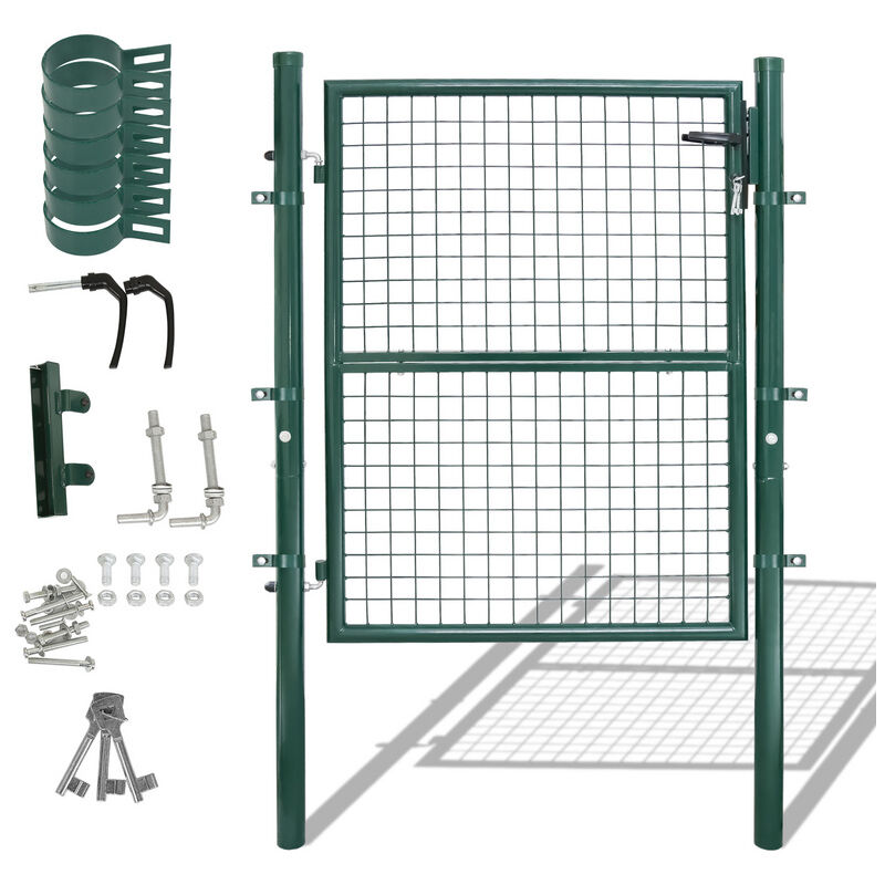 Portillon de Jardin Grillagé, en Acier Galvanisé, Clôture avec Serrure, Porte 150 x 100cm, Vert - Swanew