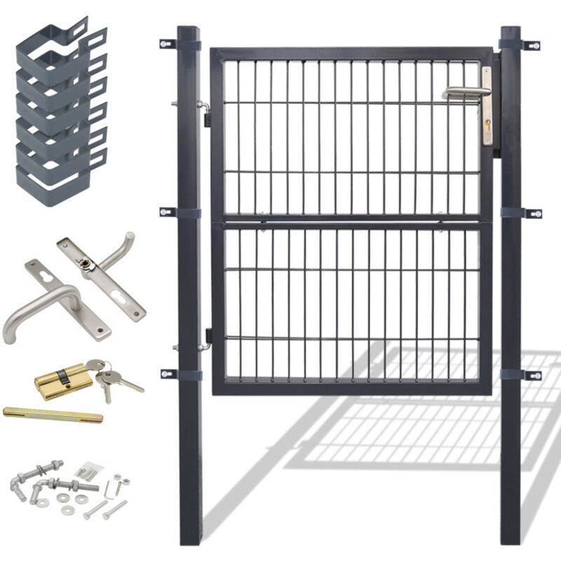 Portillon de Jardin Grillagé, en Acier Galvanisé, Clôture avec Serrure, Porte 100 x 100cm, Gris - Swanew