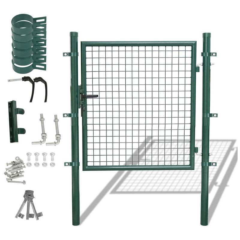 Portillon de Jardin Grillagé, en Acier Galvanisé, Clôture avec Serrure, Porte 100 x 100cm, Vert - Swanew