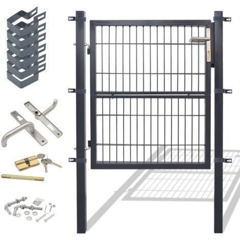 Swanew – Portillon grillagé en acier galvanisé avec serrure – Dimensions 100 x 87 cm – Couleur anthracite – Charnières réglables et poignées robustes