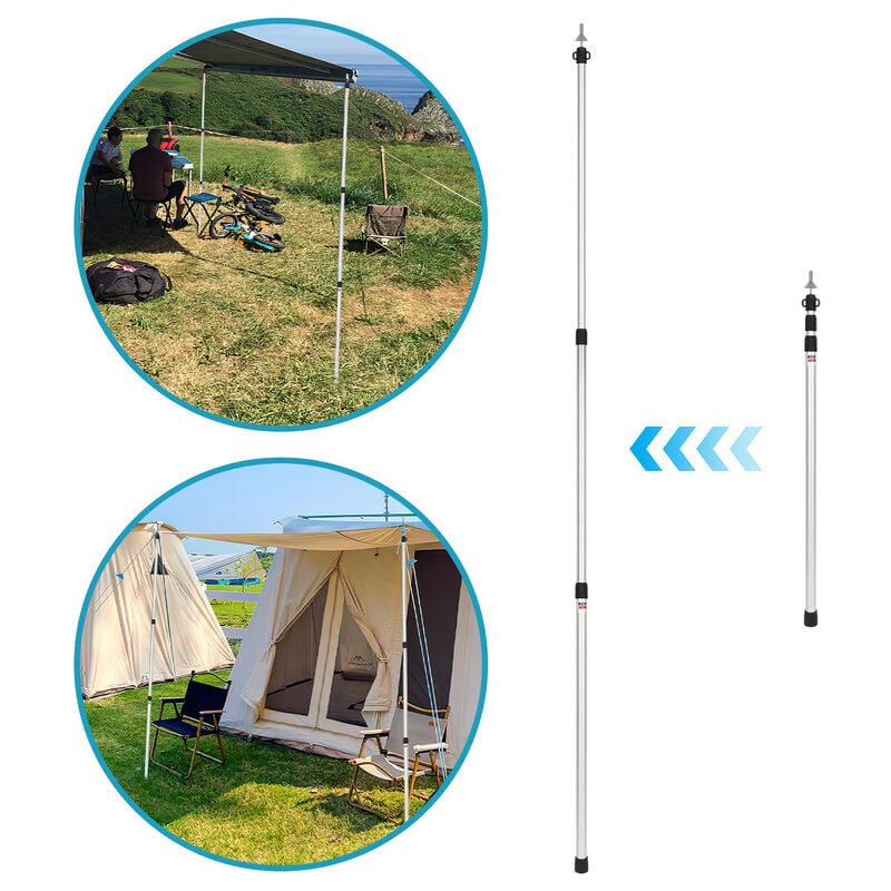 Poteau de tente alu Poteaux de tente, Poteaux de camping, poteaux télescopiques en aluminium à trois sections,88cm-234cm 8X - Argent - Swanew