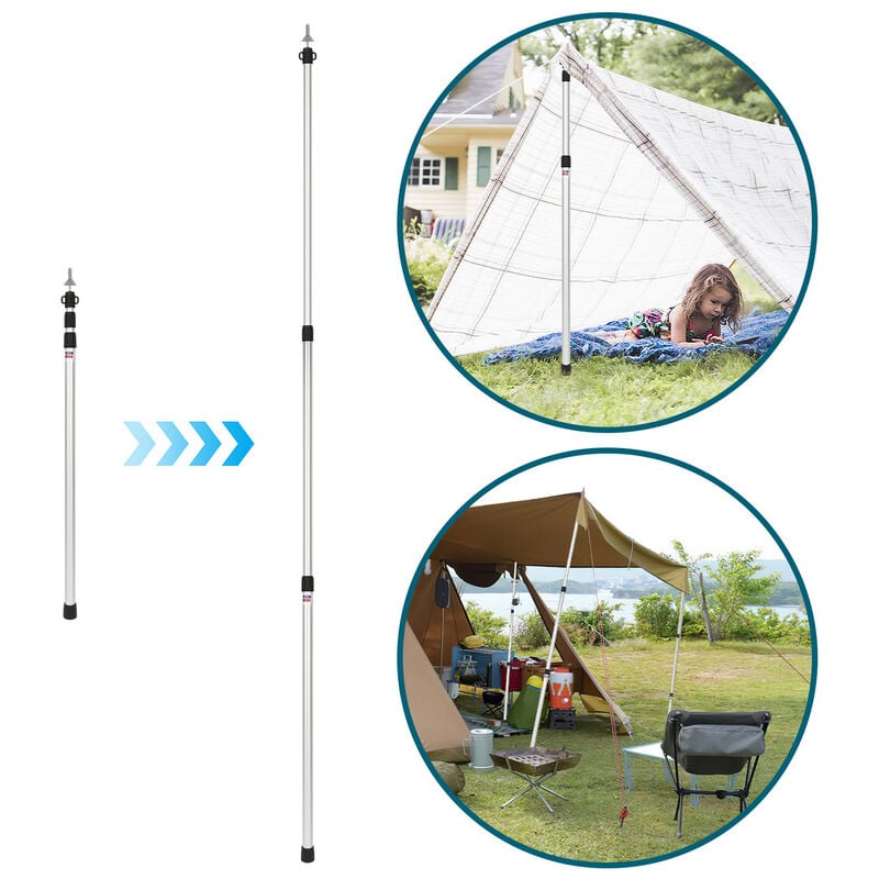 Swanew - Poteau de tente alu Poteaux de tente, Poteaux de camping, poteaux télescopiques en aluminium à trois sections,88cm-234cm 4X - Argent
