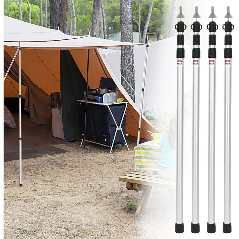 Swanew - Poteau de tente Poteaux de tente alu, poteaux télescopiques de camping légers et réglables pour la randonnée, 88cm-234cm 4X - Argent
