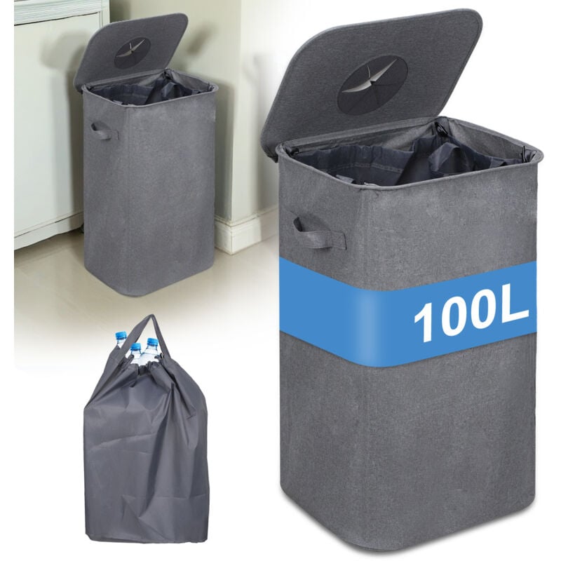 Swanew - Poubelle Recyclage 100L Poubelle Cuisine Avec Couvercle, Poubelle Avec 2 Sacs De Transport Gris