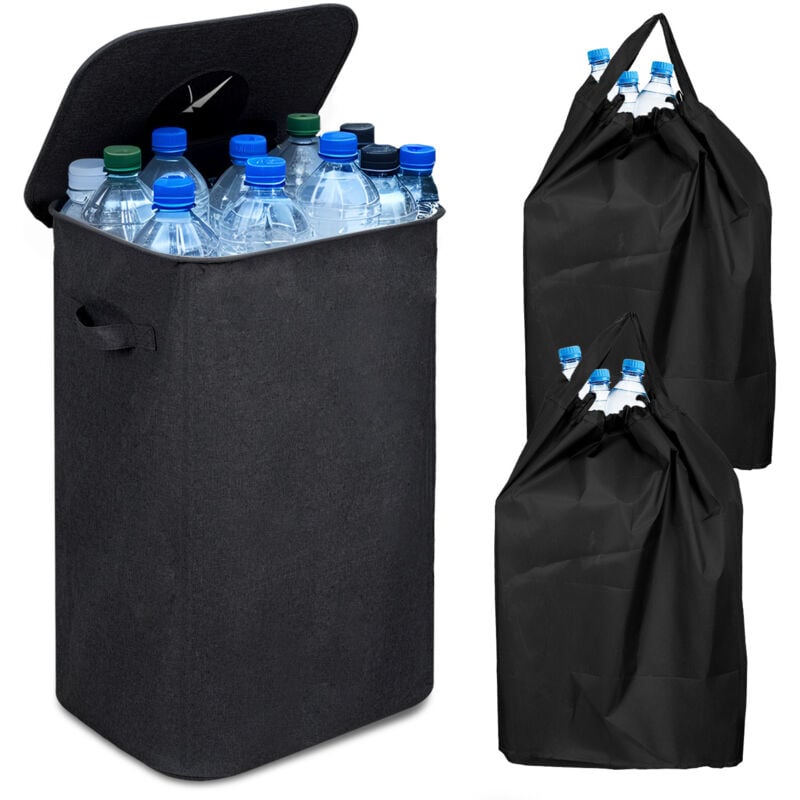 SWANEW Poubelle Recyclage 100L Poubelle Cuisine Avec Couvercle, Poubelle Avec 2 Sacs De Transport noir