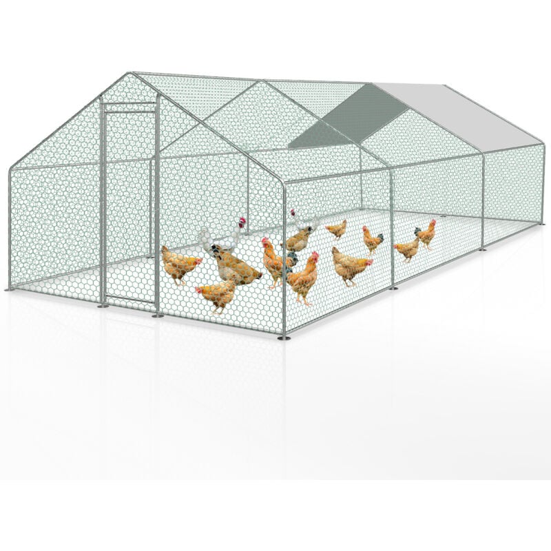 Swanew - Enclos poulailler grillagé avec porte latérale et toit dôme 18 m² 3x6x2m