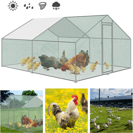 SWANEW Poulailler d'extérieur 3x4x2m enclos grillagé pour poules volaille structure en acier galvanisé
