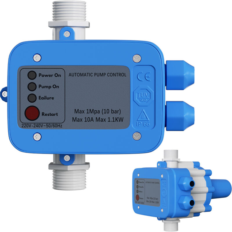 Swanew - Pressostat Jardin Contrôleur de pression de pompe 10 bar max 1.1kw sans câble Bleu