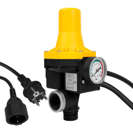 SWANEW Pressostato da giardino Regolatore di pressione pompa 10 bar max 1,1kw con cavo giallo