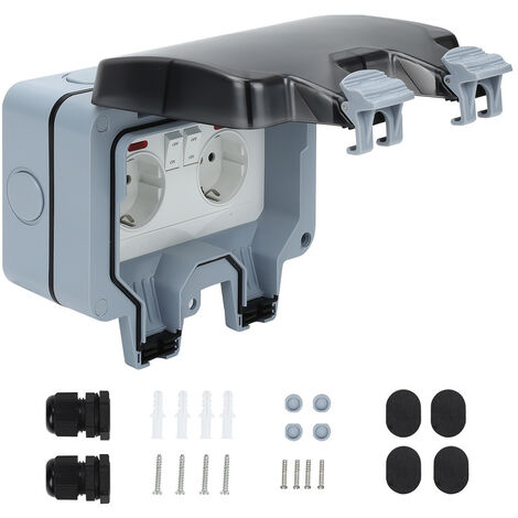 SWANEW Prise Étanche Double Prise Electrique Extérieure IP66 Étanche Prise Murale 16A IP66 avec interrupteur apparent- 1 pcs