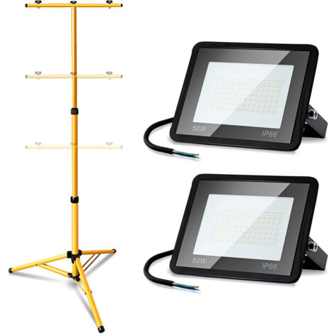 SWANEW Proiettore da cantiere a LED IP66 Proiettore a LED da esterno con treppiede 2X50W bianco freddo