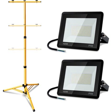 SWANEW Proiettore da cantiere a LED IP66 Proiettore da esterno a LED con treppiede 2X100W bianco caldo