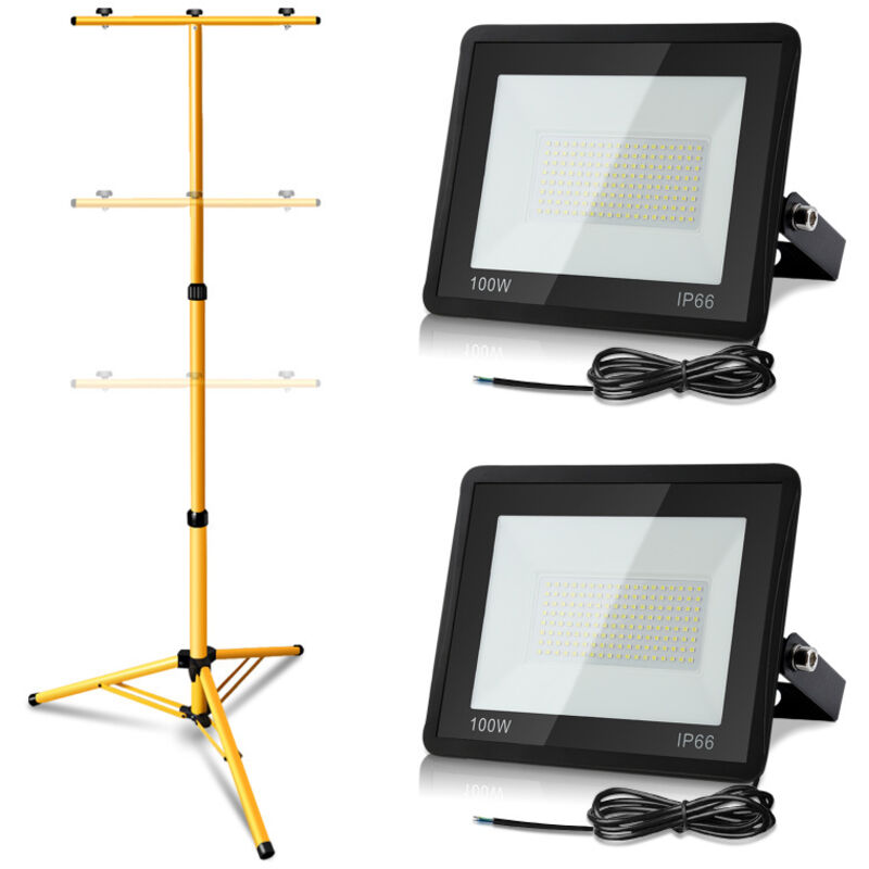 Swanew - Projecteur de chantier à led 2X 100W avec trépied ajustable Projecteur extérieur Projecteur à led blanc chaud