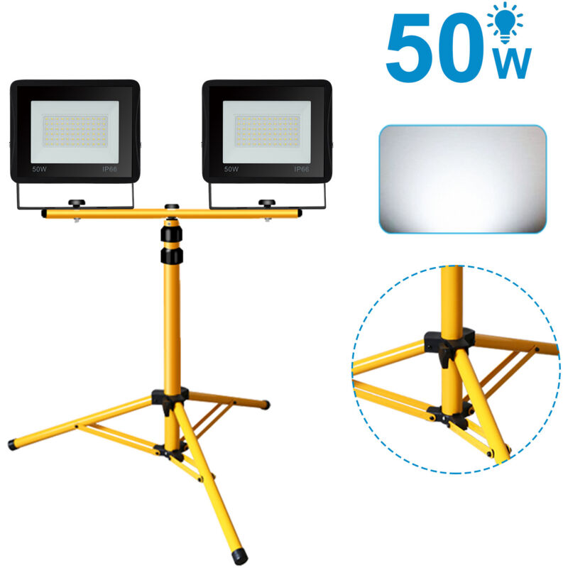 Swanew - Projecteur de chantier à led IP66 Projecteur led extérieur avec trépied 2X50W blanc froid