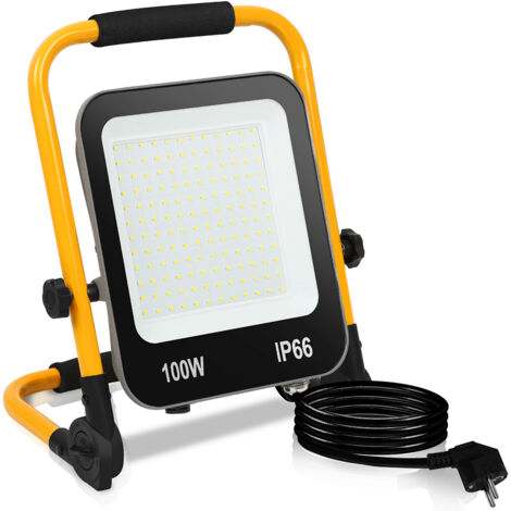 Swanew – Projecteur de chantier LED 100W – 10000LM blanc froid 6000K – Étanchéité IP66 pour extérieur – Trépied réglable 0-180°