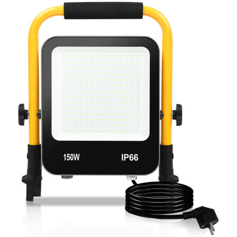 SWANEW Projecteur de Chantier LED Projecteur LED 6000Kavec trépied Lampe de Chantier 150W- Blanc Froid