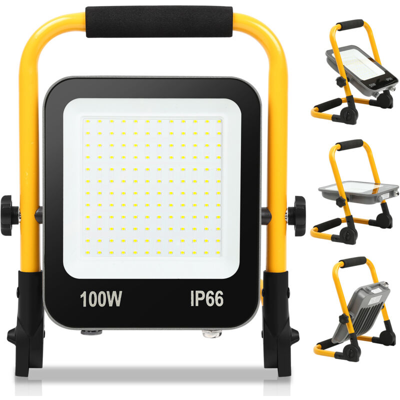 Swanew - Projecteur led avec Jaune trépied 100W Projecteur Extérieur avec prise Spot éclairage de sécurité - Gris