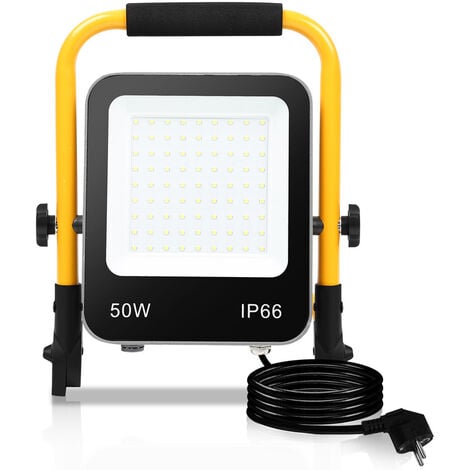 VINGO SWANEW Projecteur LED avec trépied IP66 spot extérieur Projecteur de chantier blanc froid 50W