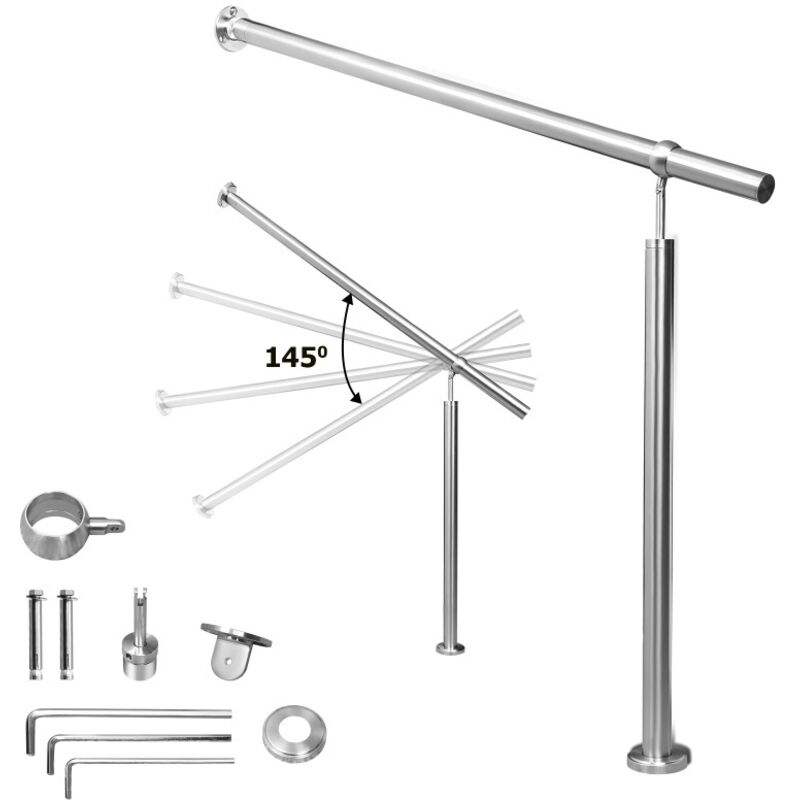 Swanew - Rampe d'escalier en Acier affiné Rambarde Main Courante Balustrade Escalier Pied de support 180cm