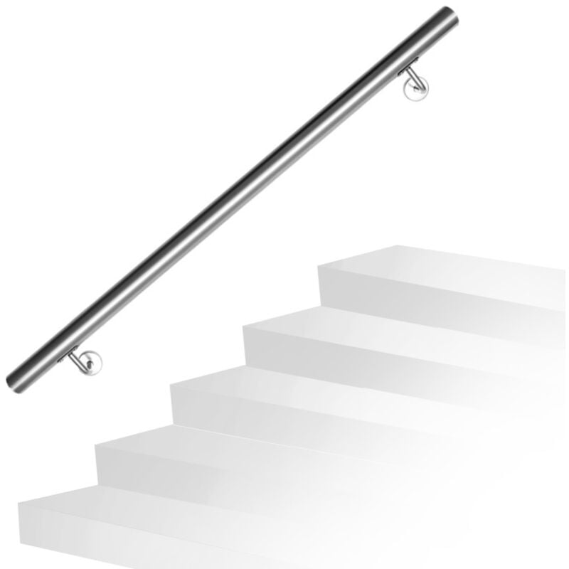 Swanew - Rampe Escalier Rampe d'escalier 2 Supports Muraux , Main courante acier 304 inoxydable, intérieur&extérieur, 100cm