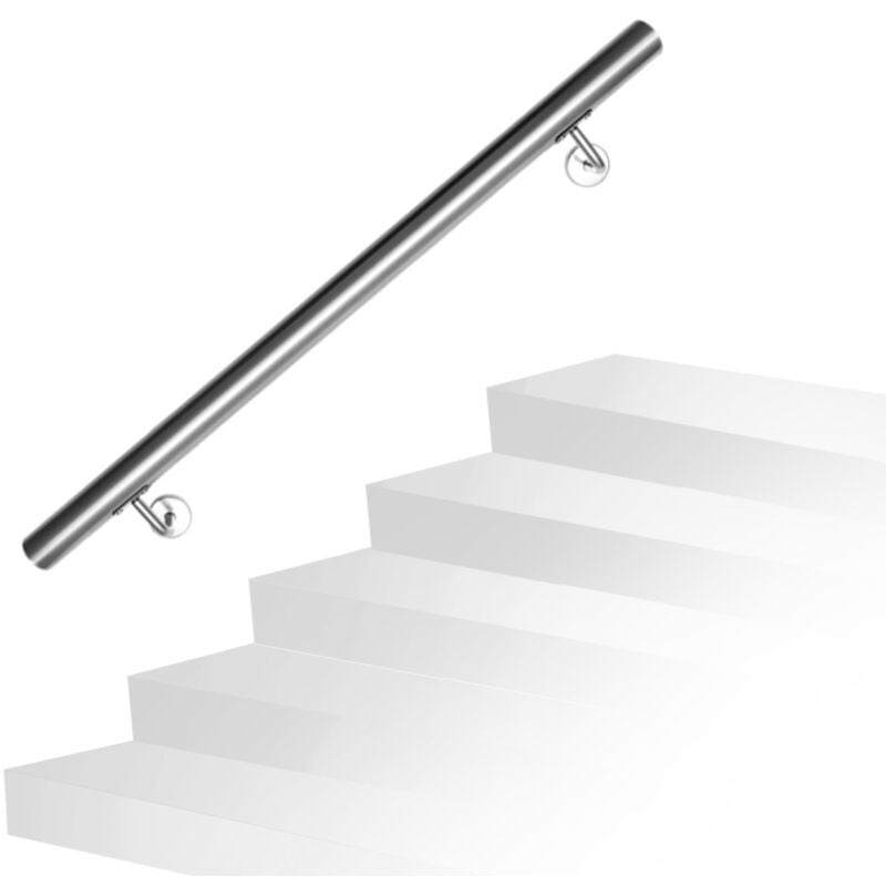 Swanew - Rampe Escalier Rampe d'escalier 2 Supports Muraux , Main courante acier 304 inoxydable, intérieur&extérieur, 80cm