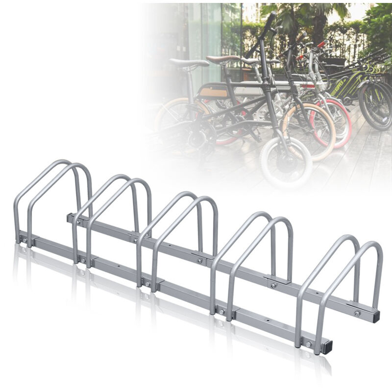 Swanew - Râtelier vélos pour 6 vélos, 160x32x26cm, Support à vélo en acier galvanisé, peut être fixé au sol/au mur, pour largeurs de pneus de 3,5 à