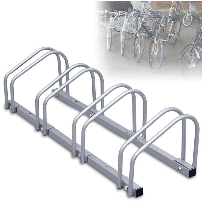 Swanew - Râtelier vélos pour 4 vélos, 101x32x26cm, Support à vélo en acier galvanisé, peut être fixé au sol/au mur, pour largeurs de pneus de 3,5 à