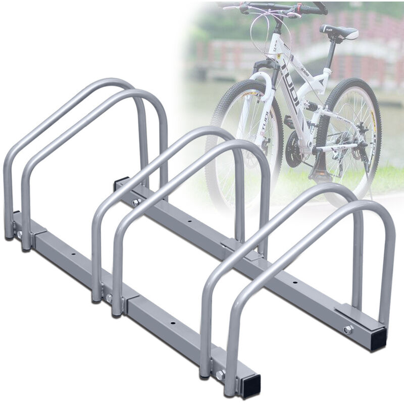 Swanew - Râtelier vélos pour 3 vélos, 70.5x32x26cm, Support à vélo en acier galvanisé, peut être fixé au sol/au mur, pour largeurs de pneus de 3,5 à