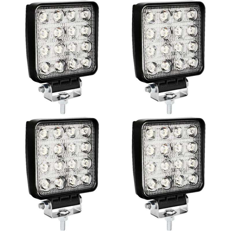 12V 24V Projecteur Phare de Travail led Carré 4X 48W led Moto Spot Feux Additionnels Offroad Lampe - Swanew