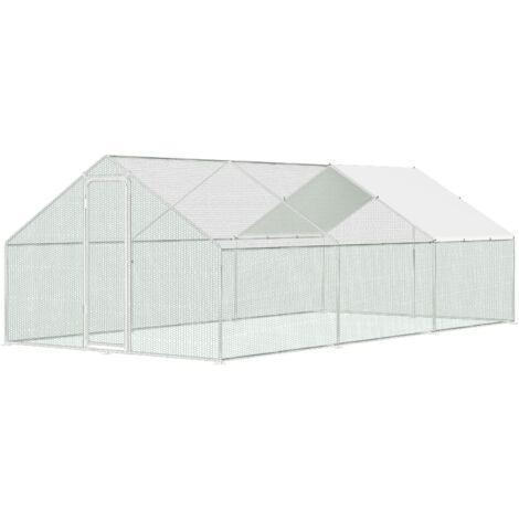 SWANEW Recinto per pollaio con rete metallica 3x6x2 m con porta laterale e tetto a cupola 18 m²