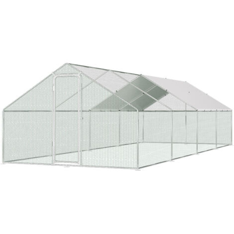 SWANEW Recinto per pollaio con rete metallica 3x8x2 m con porta laterale e tetto a cupola 24 m²