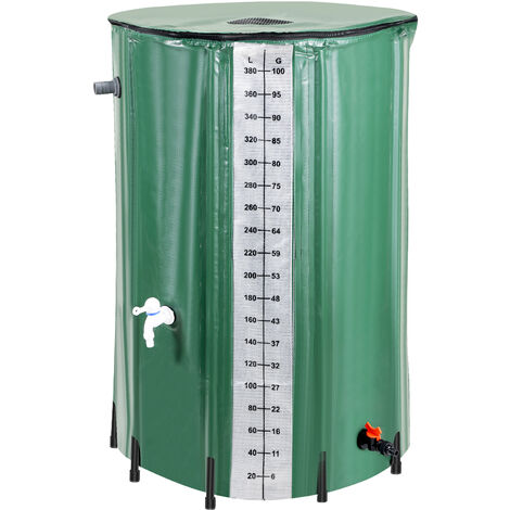 SWANEW Récupérateur d'eau de pluie pliable 380 L, Cuve Eau Jardin - ⌀ 70 x 98 cm - Vert