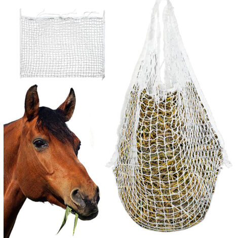 SWANEW Rete Fieno per Cavalli Sacche per Fieno per Cavalli. Rete Fieno con Piccoli Fori. Sacco in Rete Tessuta Borse 120 x 90 cm maglie 3x3cm Bianco