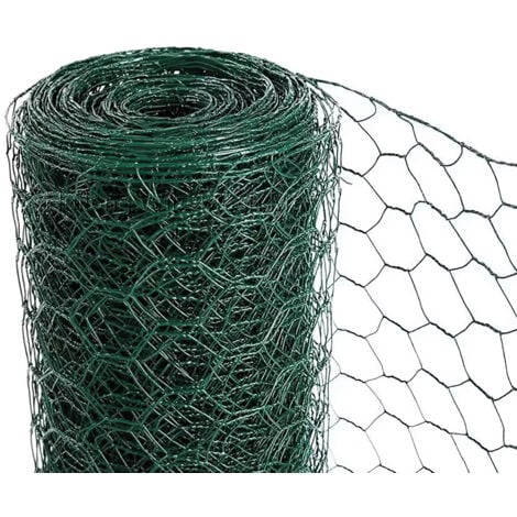 SWANEW Rete metallica per polli 0,5x10 m in Zincato, Filo esagonale per recinzione lepre, Rete metallica, Verde