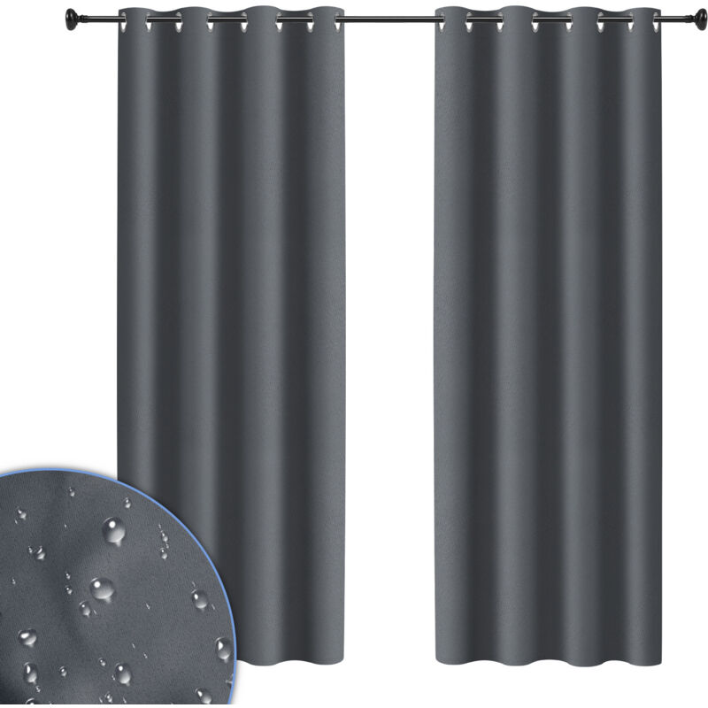 Swanew - Rideau Extérieur et Intérieur 132 x 244cm 2 Panneaux opaques avec œillets, jardin patio balcon étanche Gris foncé