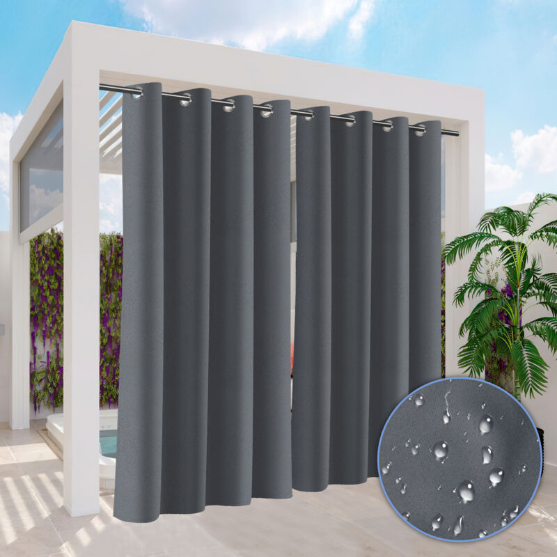 Swanew - Rideau extérieur Rideau occultant avec œillets Opaque Jardin Patio Balcon 132 x 244cm Gris foncé 2 Panneaux