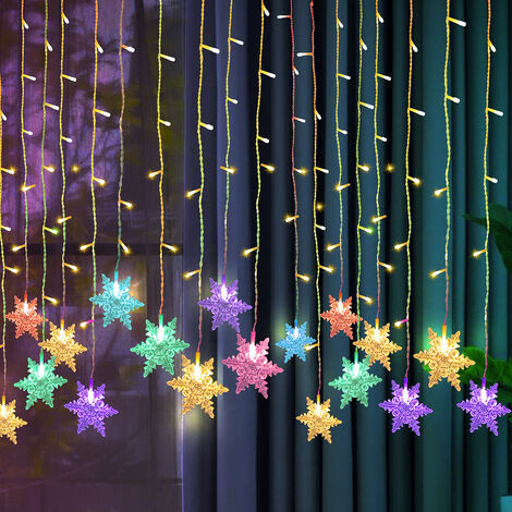 SWANEW Rideau lumineux LED flocon de neige intérieur rideau lumineux extérieur décoration de Noël fête, multicolore - multicolore