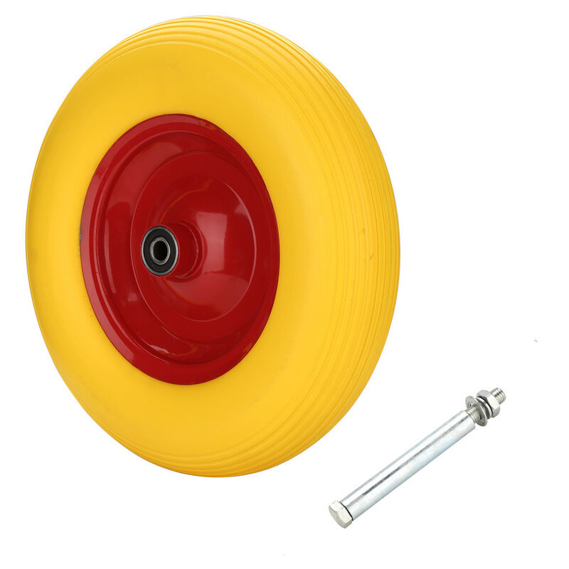 Vingo Roue de brouette avec axe Roue de rechange ø 390mm Largeur 95mm Chariot de jardin charrette- caoutchouc plein