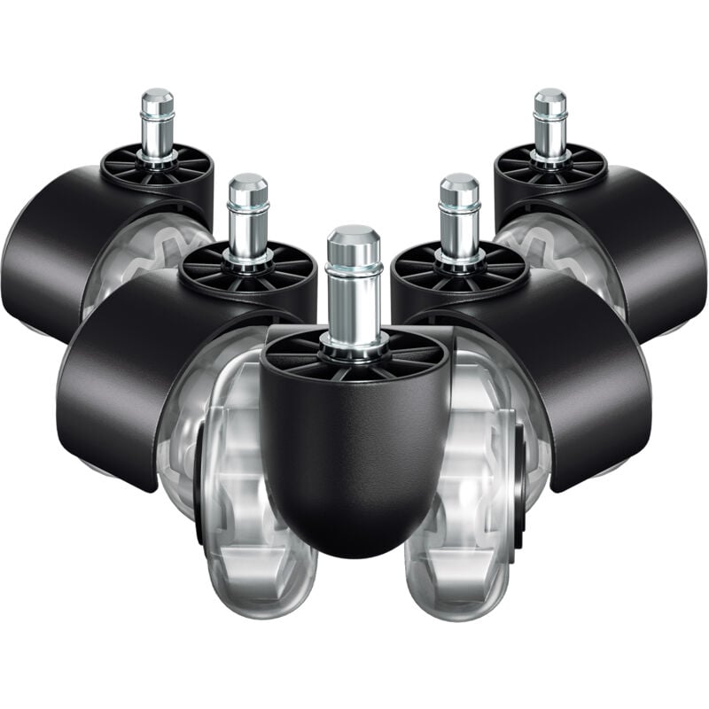 Swanew - Jeu de 5 Roulettes de chaises de bureau 11 mm x 22 mm,Roulettes pour sols durs jusqu'à 125 kg,Roues pour chaises pivotantes,Installation