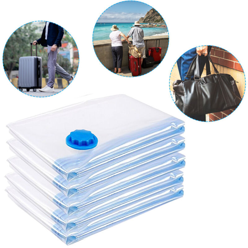 Swanew - Sac Housse de Rangement Lot de 10 Sacs de Rangement sous Vide sous Vide avec Pompe 80x100cm - Bleu