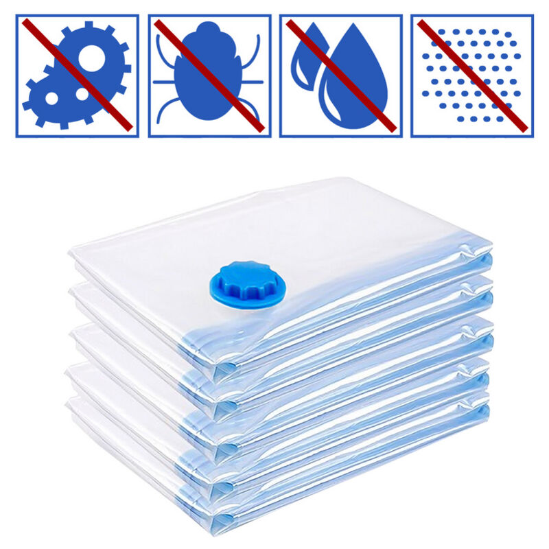 Swanew - Sac Housse de Rangement sous Vide avec Pompe, Lot de 5 Sacs de Rangement sous Vide 80x120cm - Couleur aléatoire - Bleu