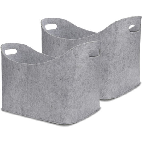 SWANEW Sacchetti in feltro per legna da ardere, confezione da 2, 44 x 31 x 34 cm, sacchetto per legna da ardere grigio, cestino in feltro pieghevole, cestino per legna da ardere, borsa per la spesa