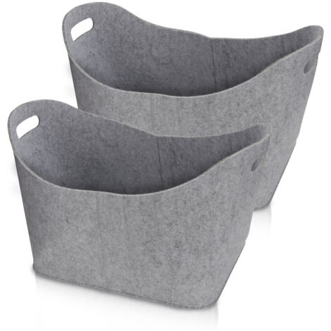 SWANEW Sacchetti in feltro per legna da ardere, confezione da 2, 44 x 31 x 34 cm, sacchetto per legna da ardere grigio, cestino in feltro pieghevole, cestino per legna da ardere, borsa per la spesa
