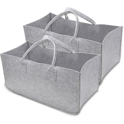 TOLLETOUR SWANEW Sacs en feutre Panier en feutre 2 pièces pour le bois de cheminée Sac à provisions Panier à bois en feutre pliable grand - Gris 50 x 25 x 25cm