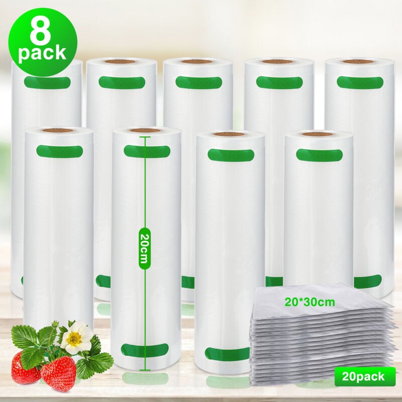 Swanew - Sacs sous Vide Alimentaire,8 Rouleaux Sacs sous Vide 20 x 600 cm Approuvé par la fda sans bpa