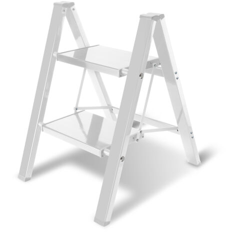 SWANEW Scala doppia,Scala in lega di alluminio portata 150kg - 2 gradini bianco, circa 61 cm