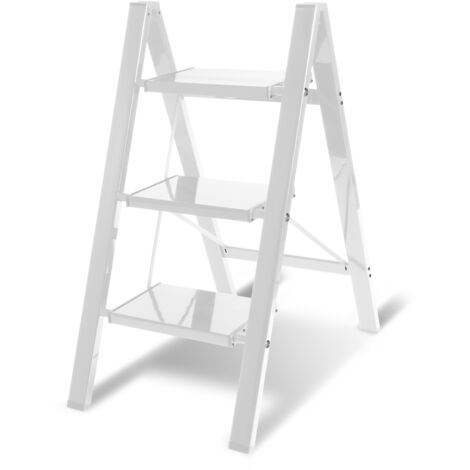 SWANEW Scala doppia,Scala in lega di alluminio portata 150kg - 3 gradini bianco, circa 84.5 cm