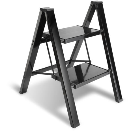 SWANEW Scala pieghevole  scala in lega di alluminio con portata di 150 kg - 2 gradini Nero  circa 61 cm