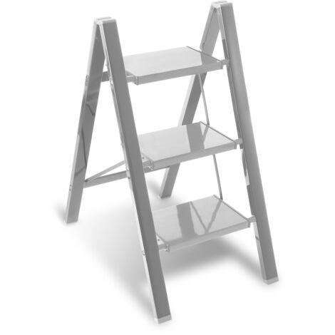 SWANEW Scala pieghevole  scala in lega di alluminio con portata di 150 kg - 3 gradini argento  circa 84.5 cm